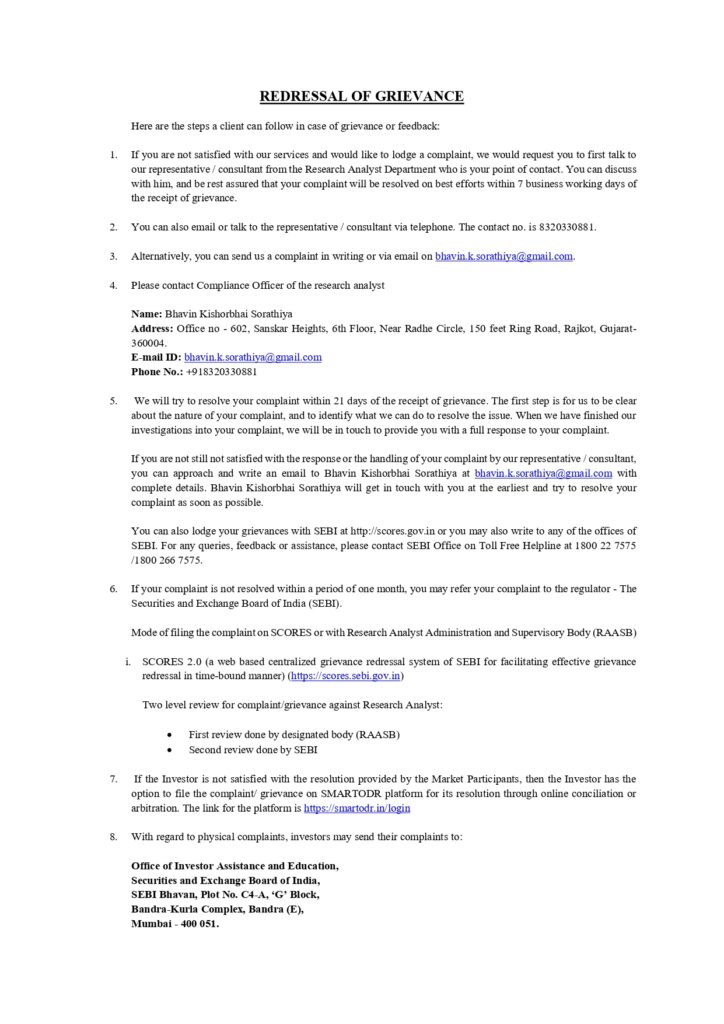 Redressal Grievances